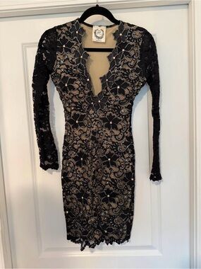 Holt Miami Black & Nude Lace Mini Dress